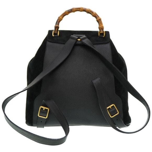 Gucci Bamboo Backpack Daypack Suede Black 0182 Suede Vintage - Picture 2 of 10